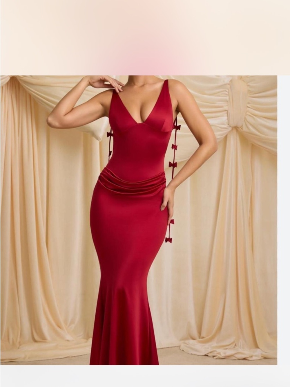 Oh Polly Bow-Detail Draped Open-Back Gown